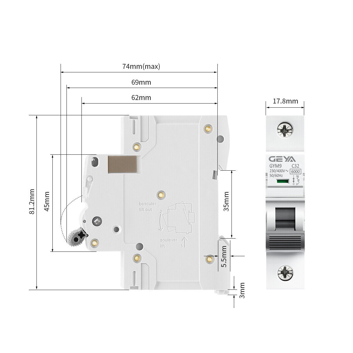 GEYA MCB Mini Circuit Breaker 1/2/3P Type C 6 10 16 25 32 40 50 63 80 100 125Amp