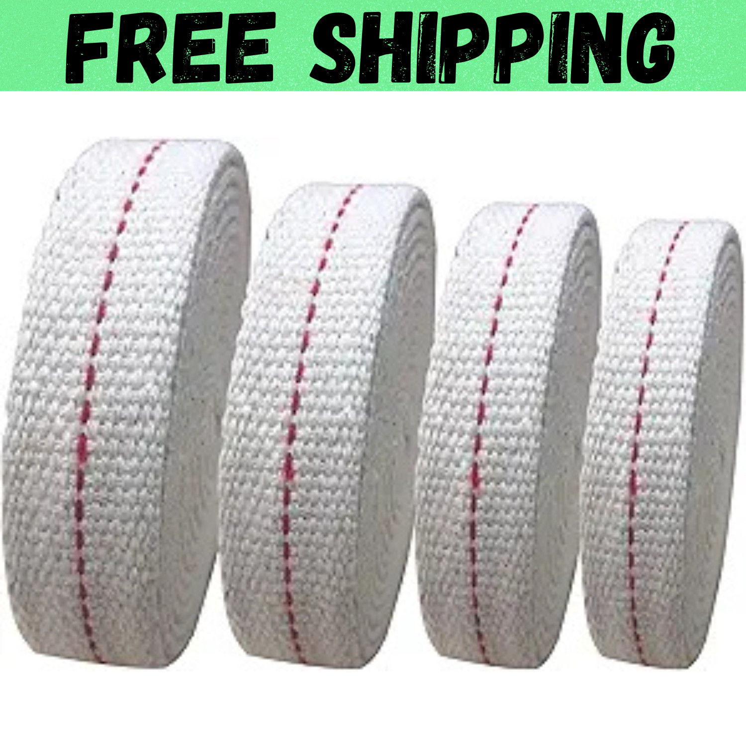 4 Rolls Oil Lamp Wick 1/2, 3/4, 7/8 Inch Flat Cotton Wick 6.5 Ft/roll Red Stitch