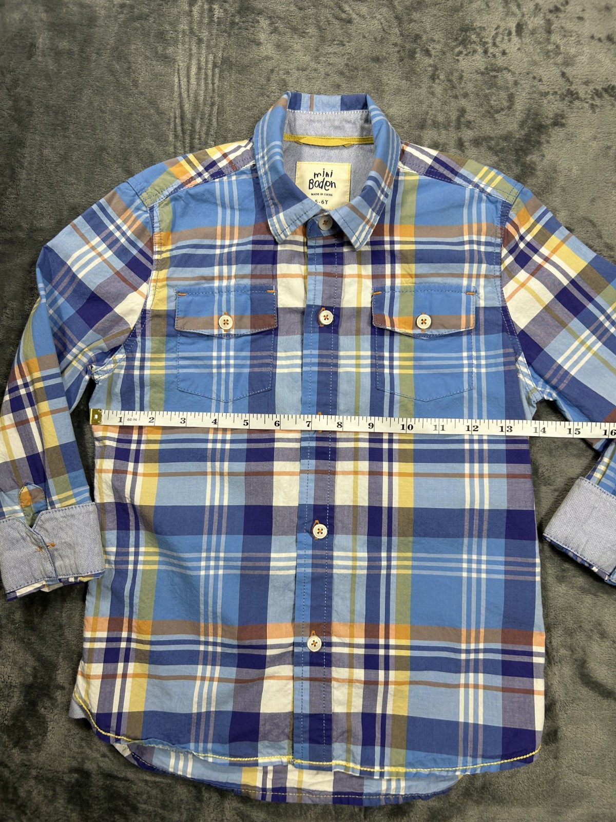 Mini Boden Button Up Shirt 5-6 Y EUC LOT of 2 Blue Plaid and Sailboats