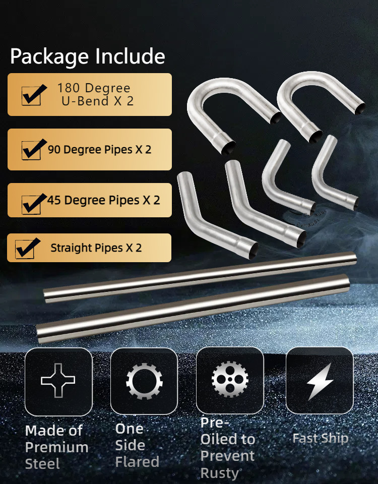 2.5” Inch Custom Exhaust Pipe Kit Tubing Mandrel Bend Straight U 90° Piping 8PCS
