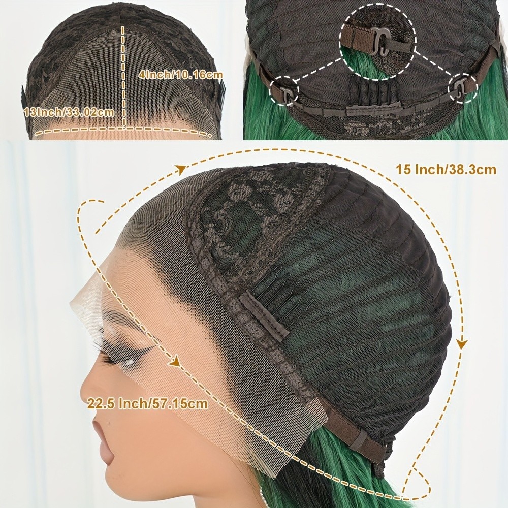 Dark Roots Ombre Green Color Wavy Synthetic Lace Front Wigs Pre Plucked Hairline