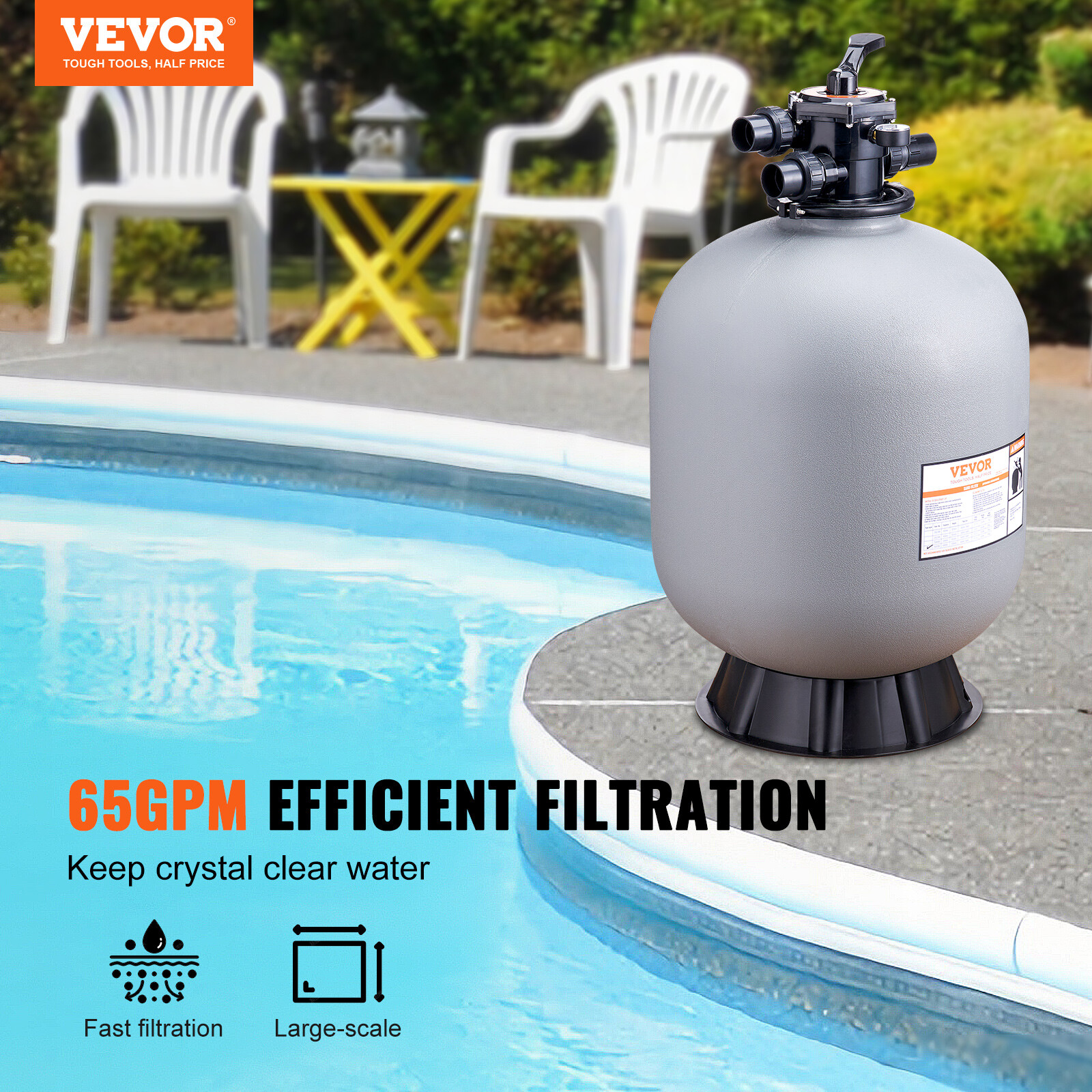 VEVOR Sand Filter 24" Above Inground Swimming Pool Sand Filter with 7-Way Valve