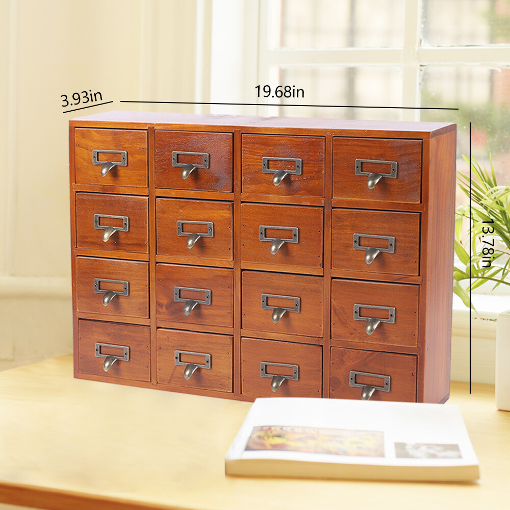 16 Drawers Vintage Tabletop Library Card Catalog Cabinet Apothecary Storage Box