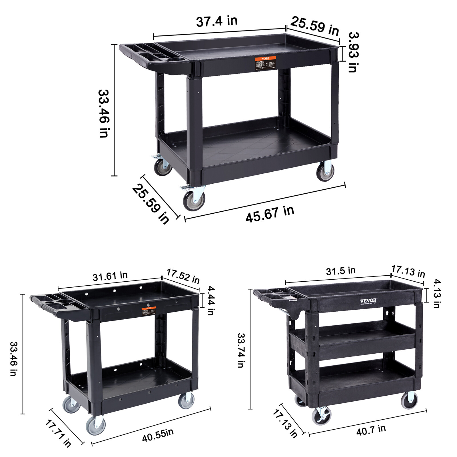 VEVOR Utility Service Cart Rolling Cart 2/3 Shelf 550LBS with 360° Swivel Wheels