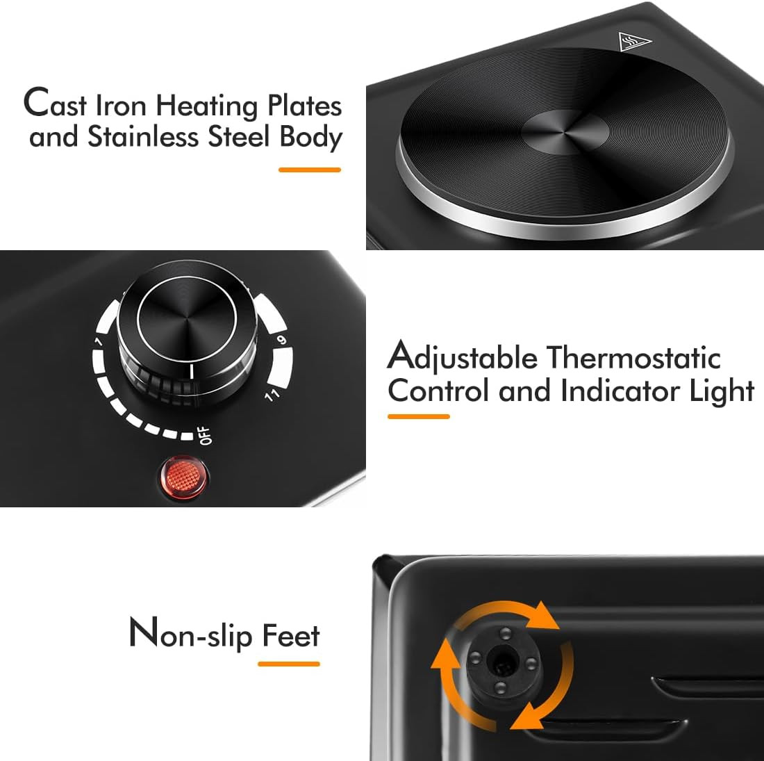 CUSIMAX Hot Plate, Single Burner Electric Cooktop, 1500W Electric Burner Hot Pla