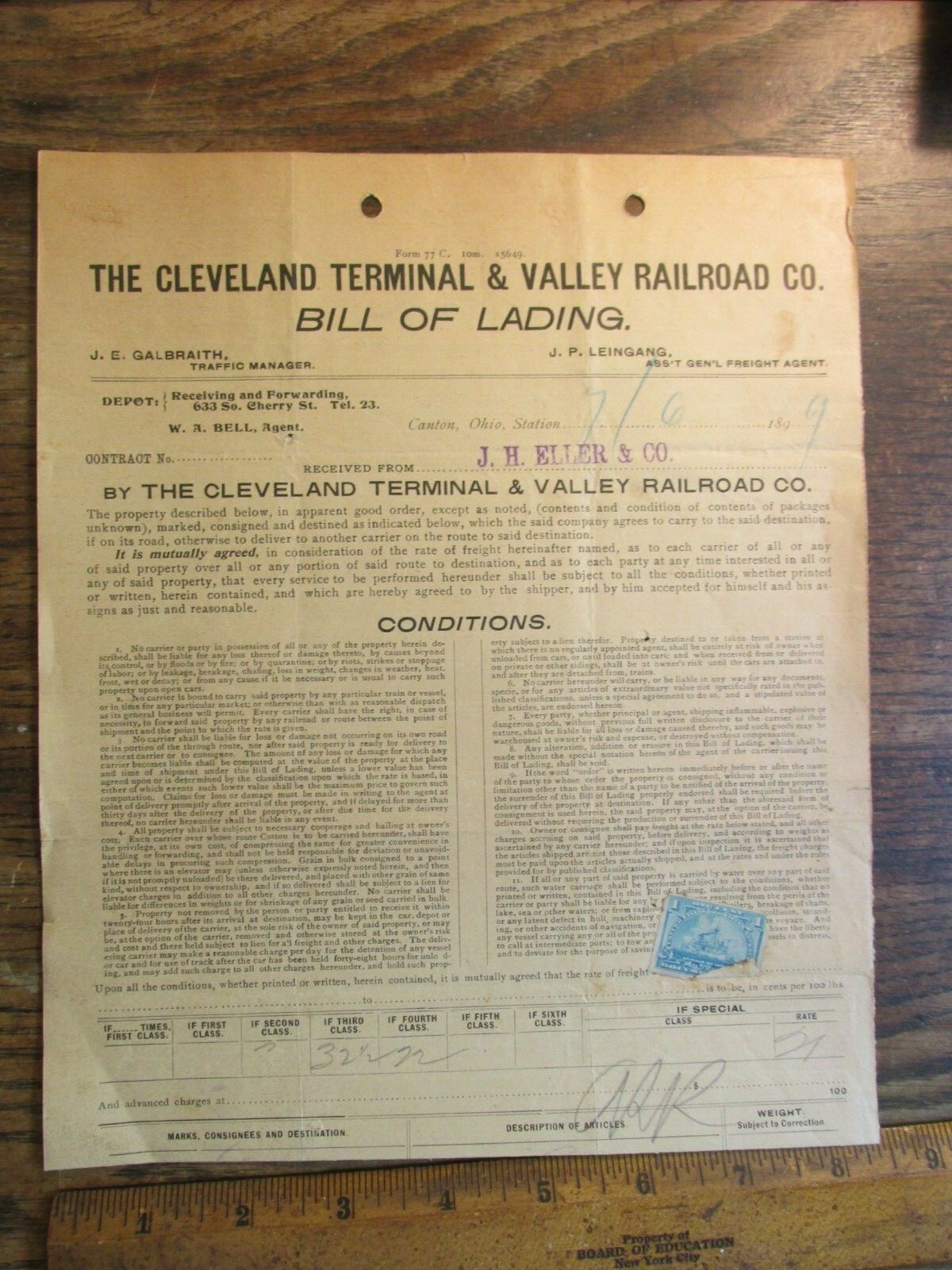 Antique Vintage Ephemera 1800s Cleveland Terminal & Valley Railroad Freight Bill