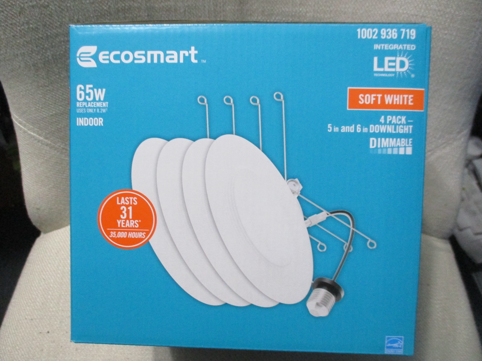 4 pack Ecosmart 65w 5” - 6" Downlight Dimmable Soft White Screw-in Base NEW