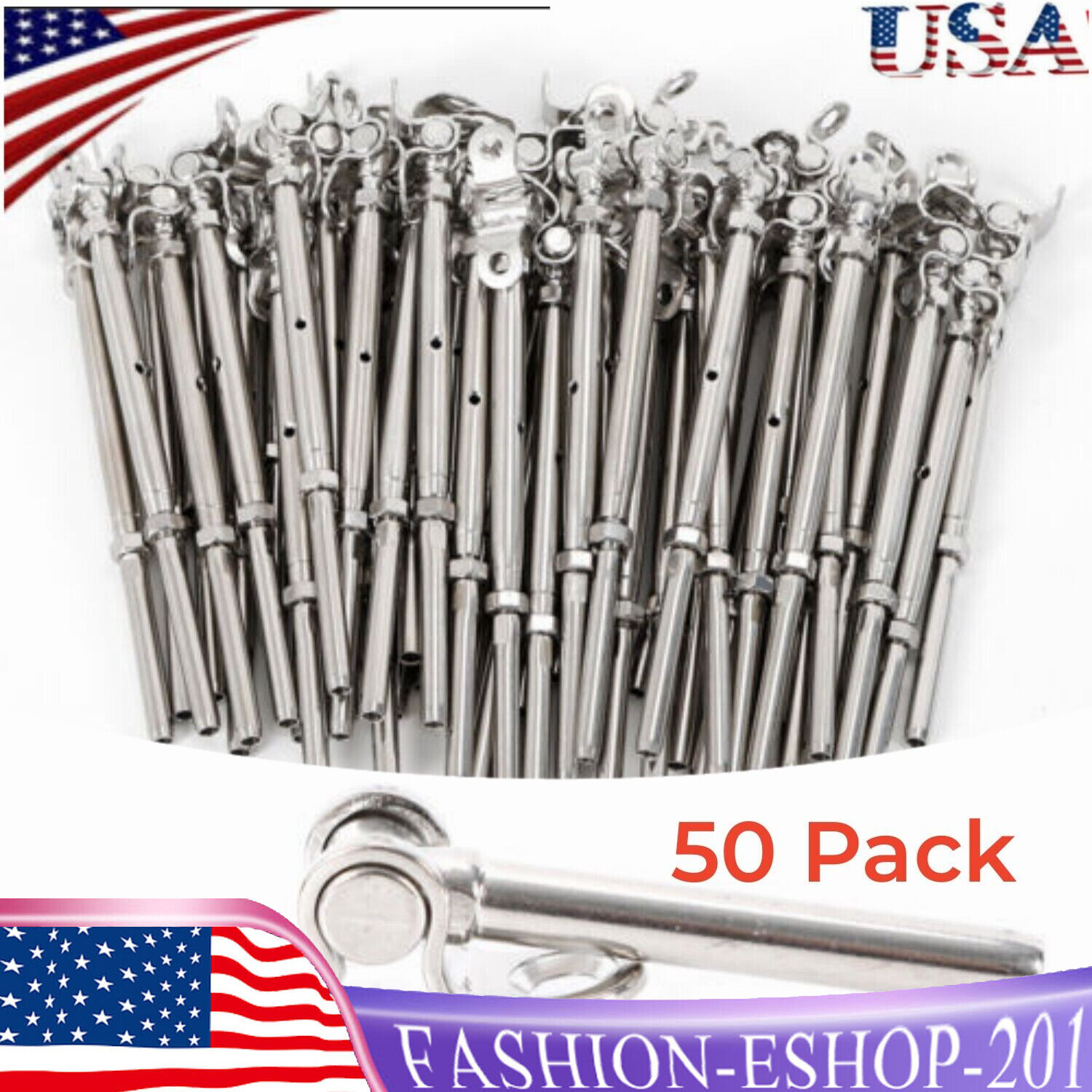 50* 3/16" T316 Stainless Steel Cable Railing Hardware Turnbuckle Tensioner Set
