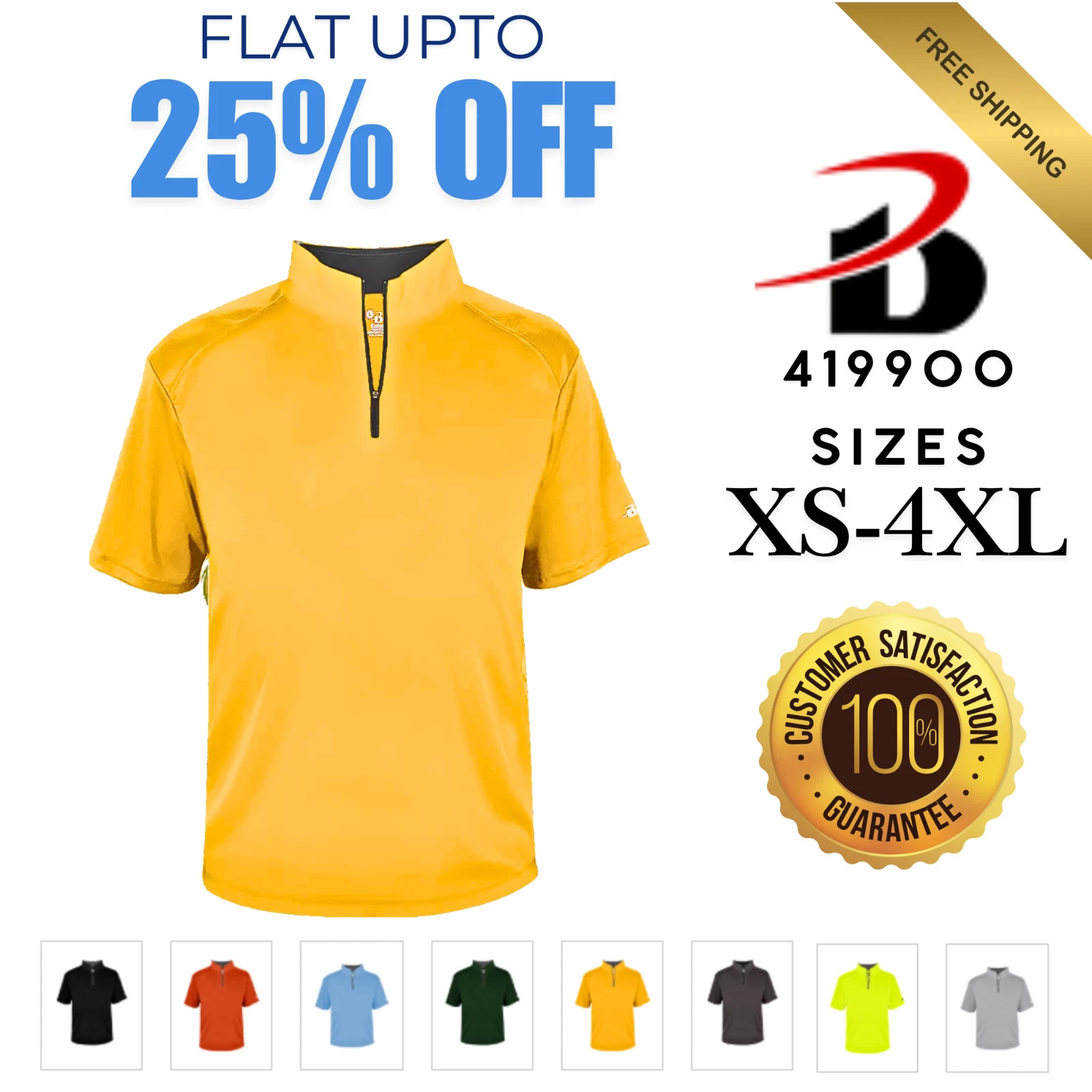 Badger 419900 Mens Short Sleeve Moisture-Wicking B-Core 1/4-Zip Athletic T-Shirt