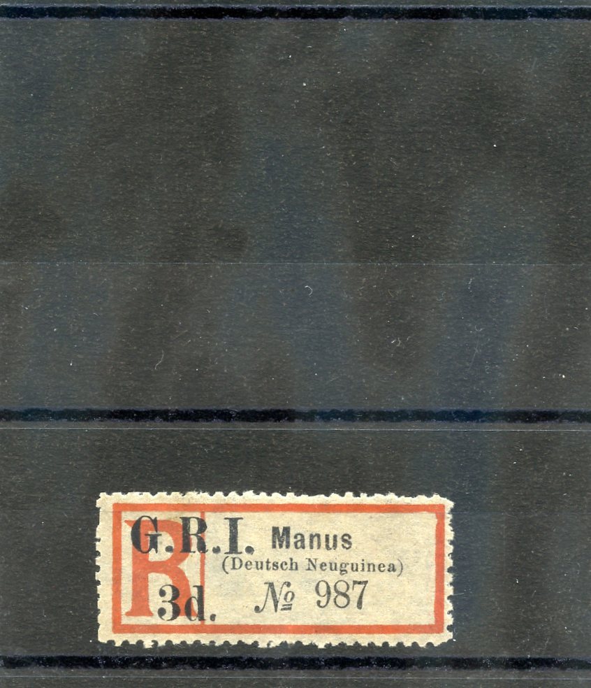 NEW BRITAIN Sc 48(SG 39)**F-VF NH 1914 3d ON GERMAN REGISTRY LABEL, MANUS, $1500