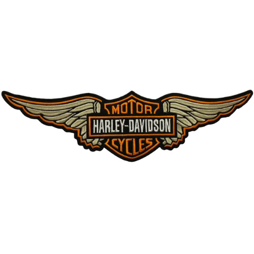 Harley-Davidson 15" Large Wing Patch Skin Orange Embroidered Logo Iron-On Patch