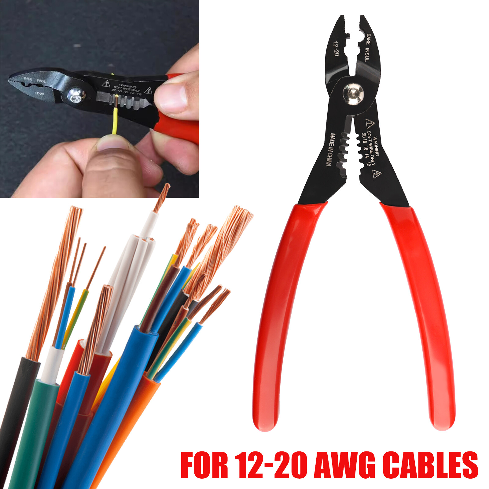 4 in 1 Wire Service Pliers Crimper Stripper Cutter Gripping for 12-20AWG Cable