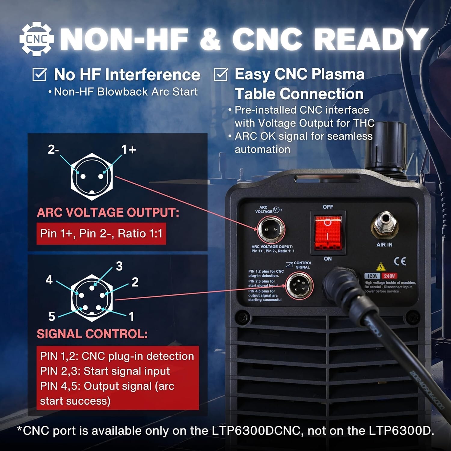 LOTOS LTP6300D-CNC 63A Drag Cut Plasma Cutter Non-Touch Dual Voltage 110/220V