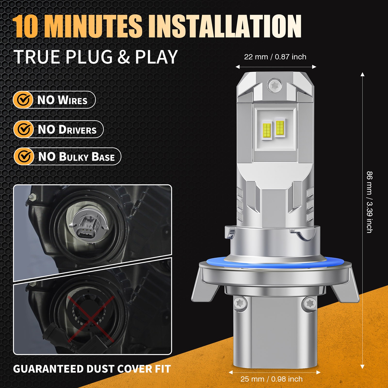 LED Headlights Combo High Low Beam 2x For Polaris Ranger 1000 Diesel Crew 2015