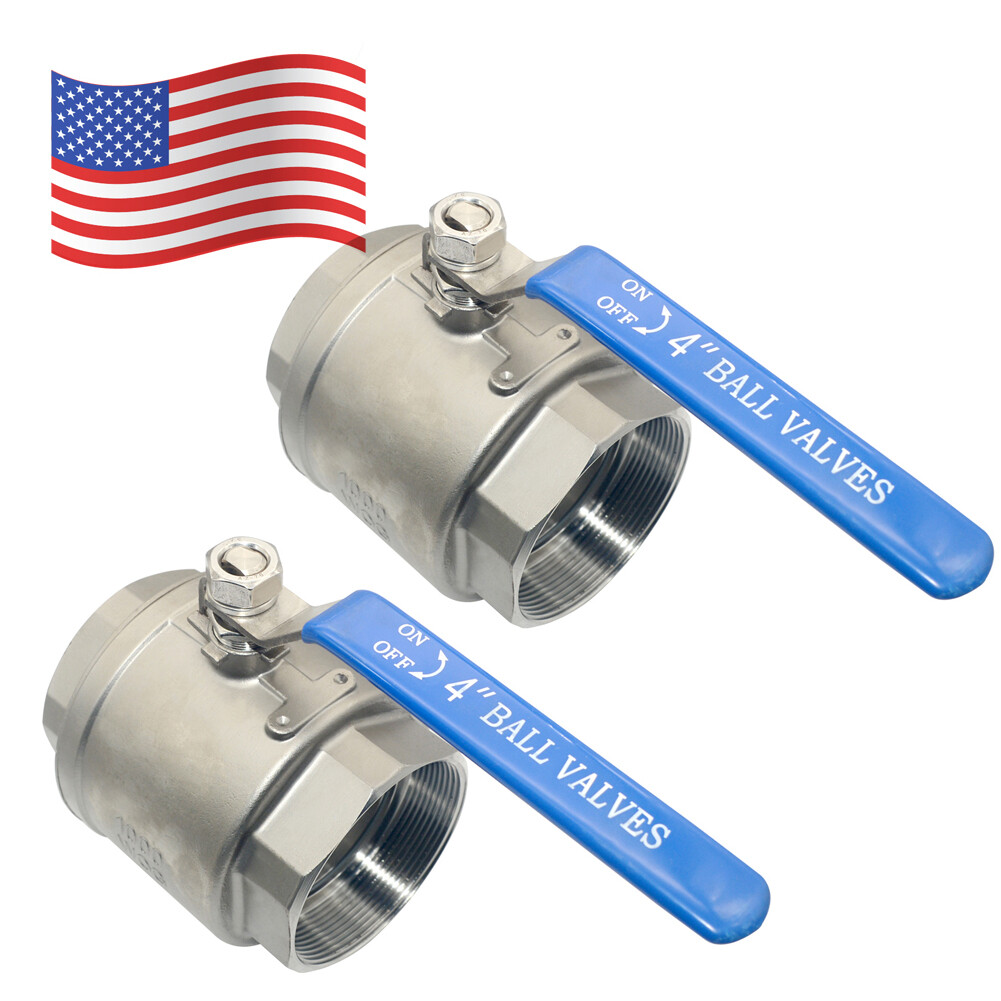4 inch Ball Valve,Female NPT 316 Stainless Steel Full Port,2-Piece, 2Pack