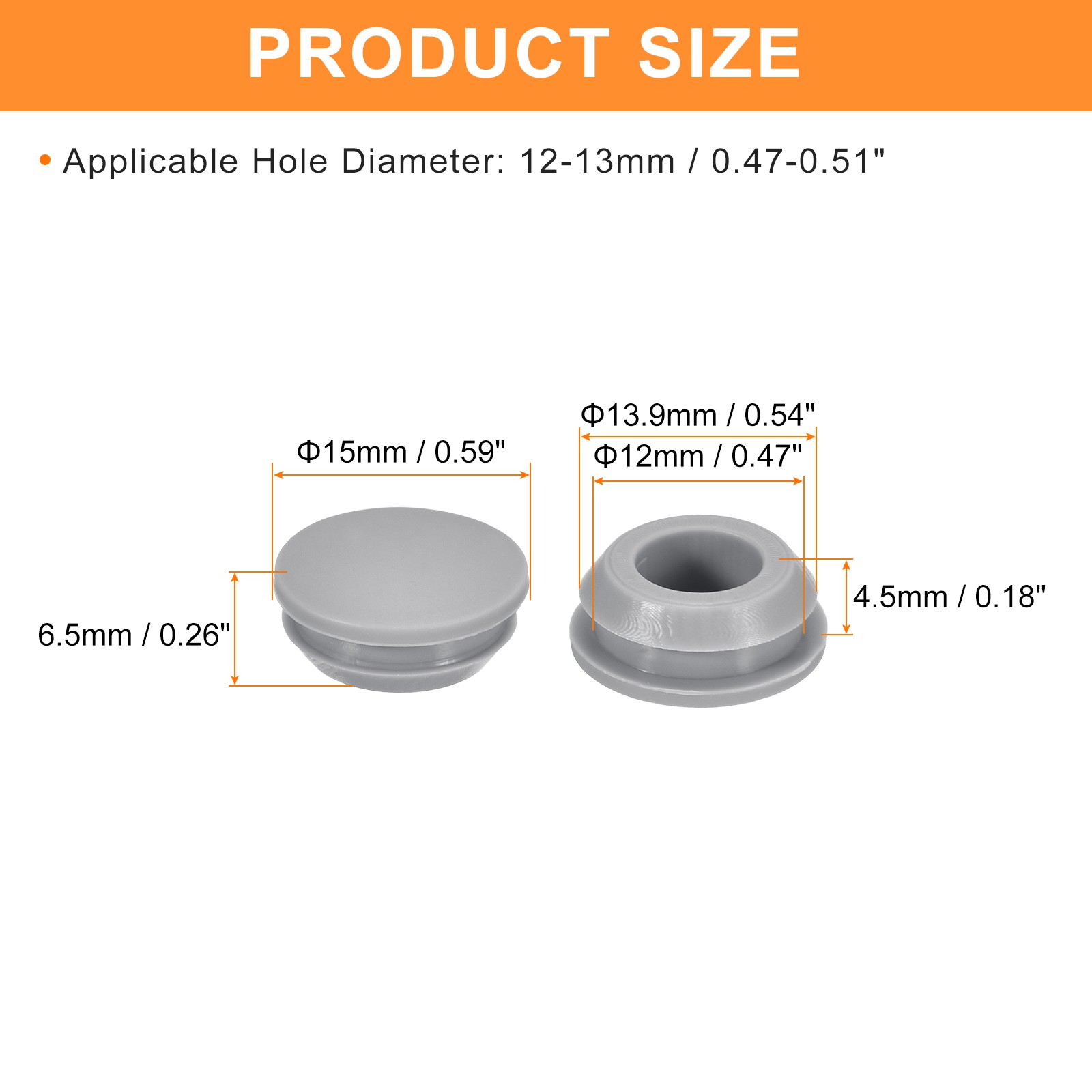 15Pcs Silicone Plugs Rubber Round Hole Plugs for 12-13mm Hole Grey