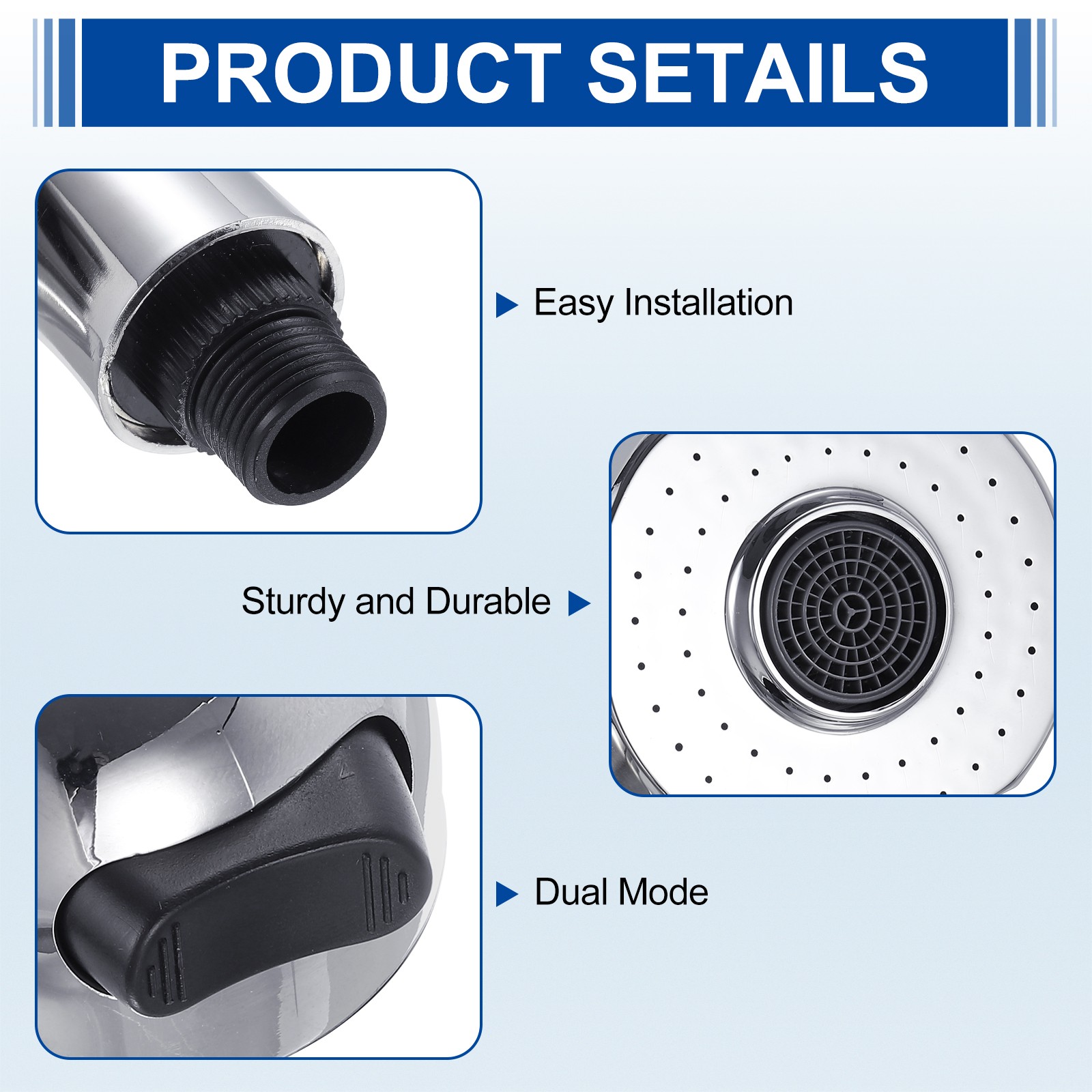 Shampoo Bowl Sprayer Head Sink Faucet Sprayer with 2 Buttons Silver