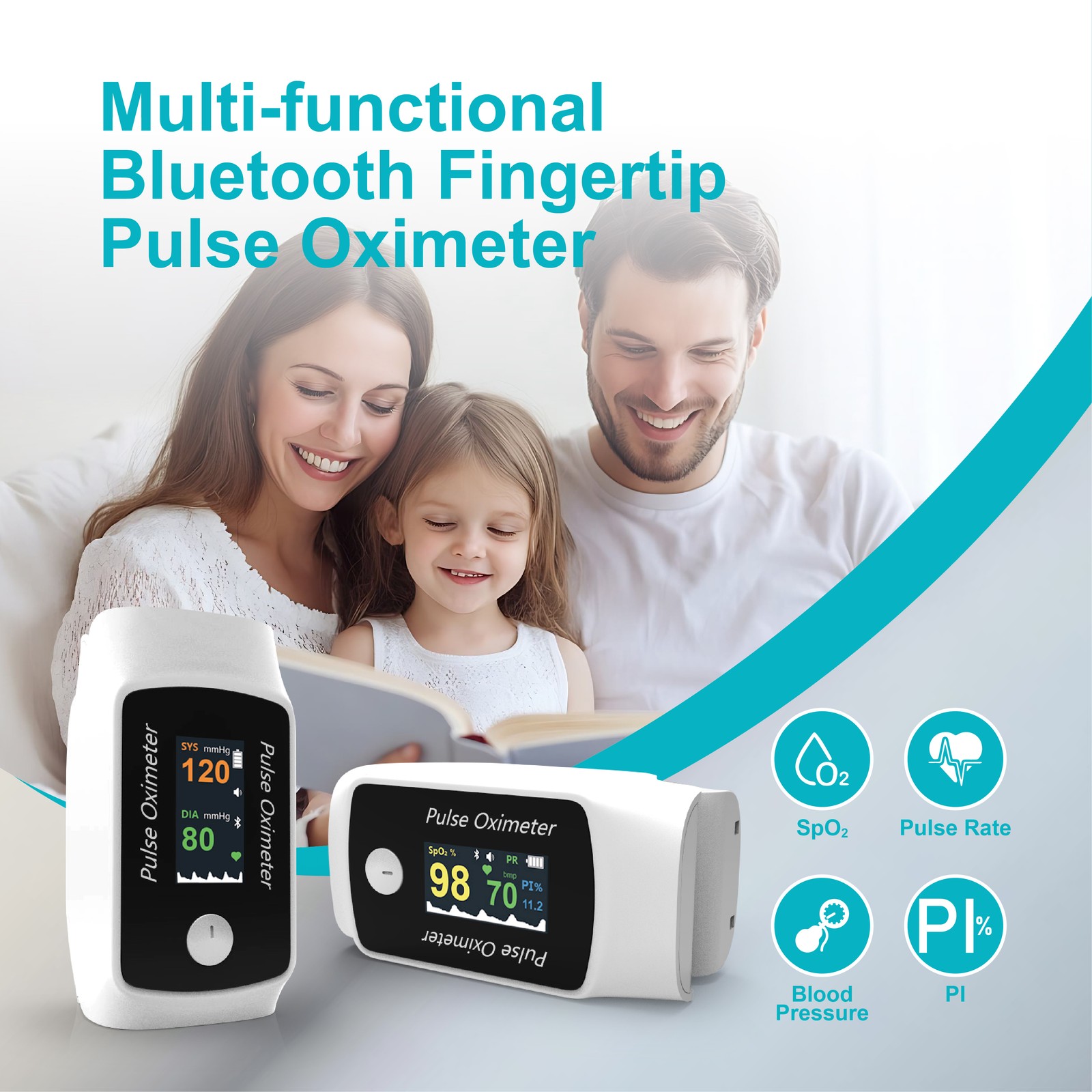 2 Set of Multifunctional Monitor Respiration,Bluetooth SpO2 PR Blood Pressure