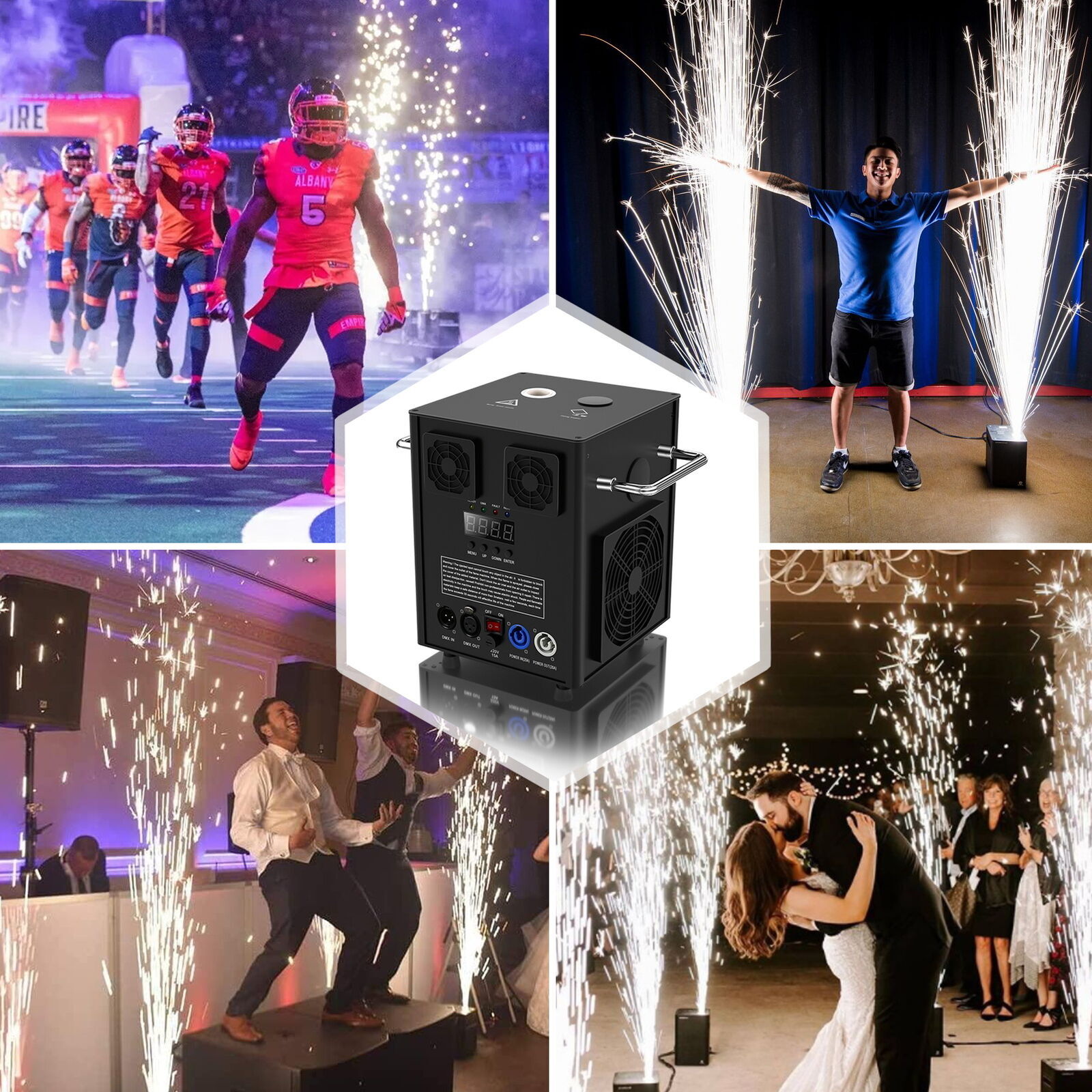 2PCS Cold Spark Machine 700W Stage Effect DMX Firework Wedding 6.6-9.8ft w/Case