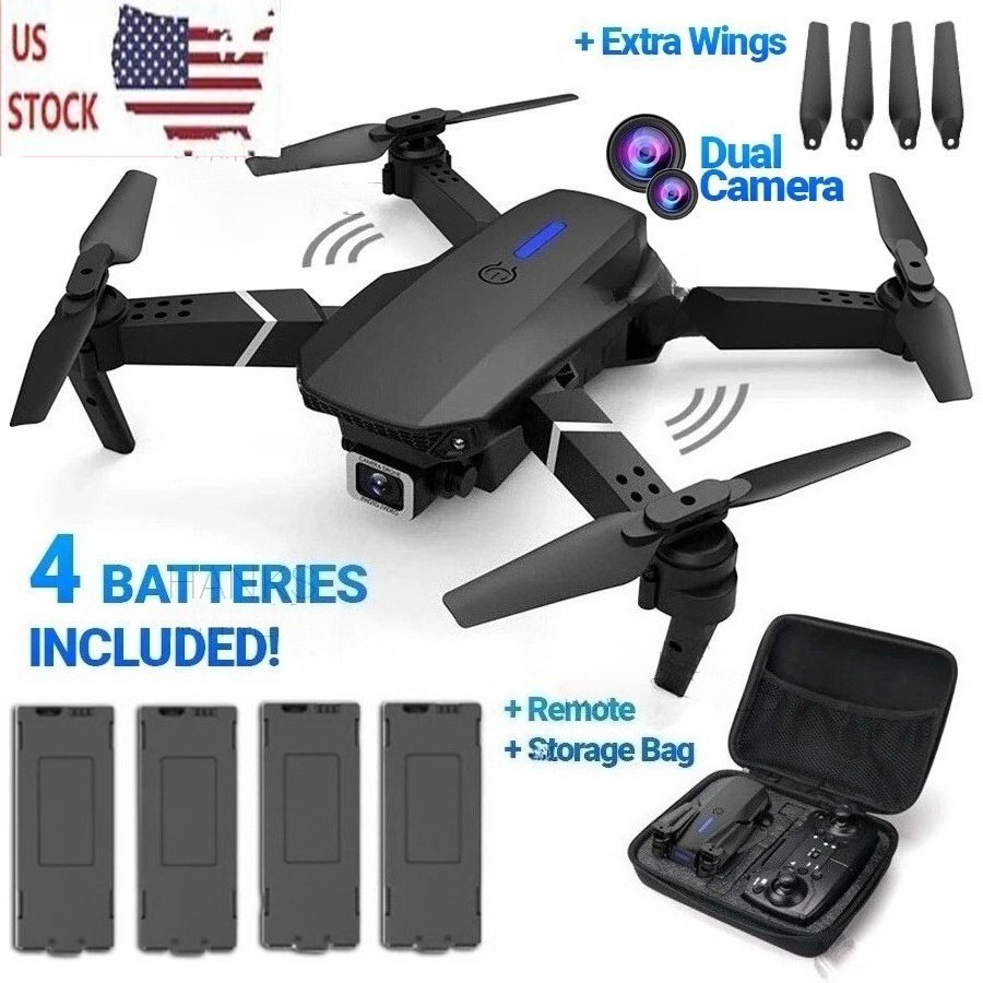 Drone 2025 4K HD Dual Camera WiFi FPV RC Foldable Quadcopter + 4 Batteries US