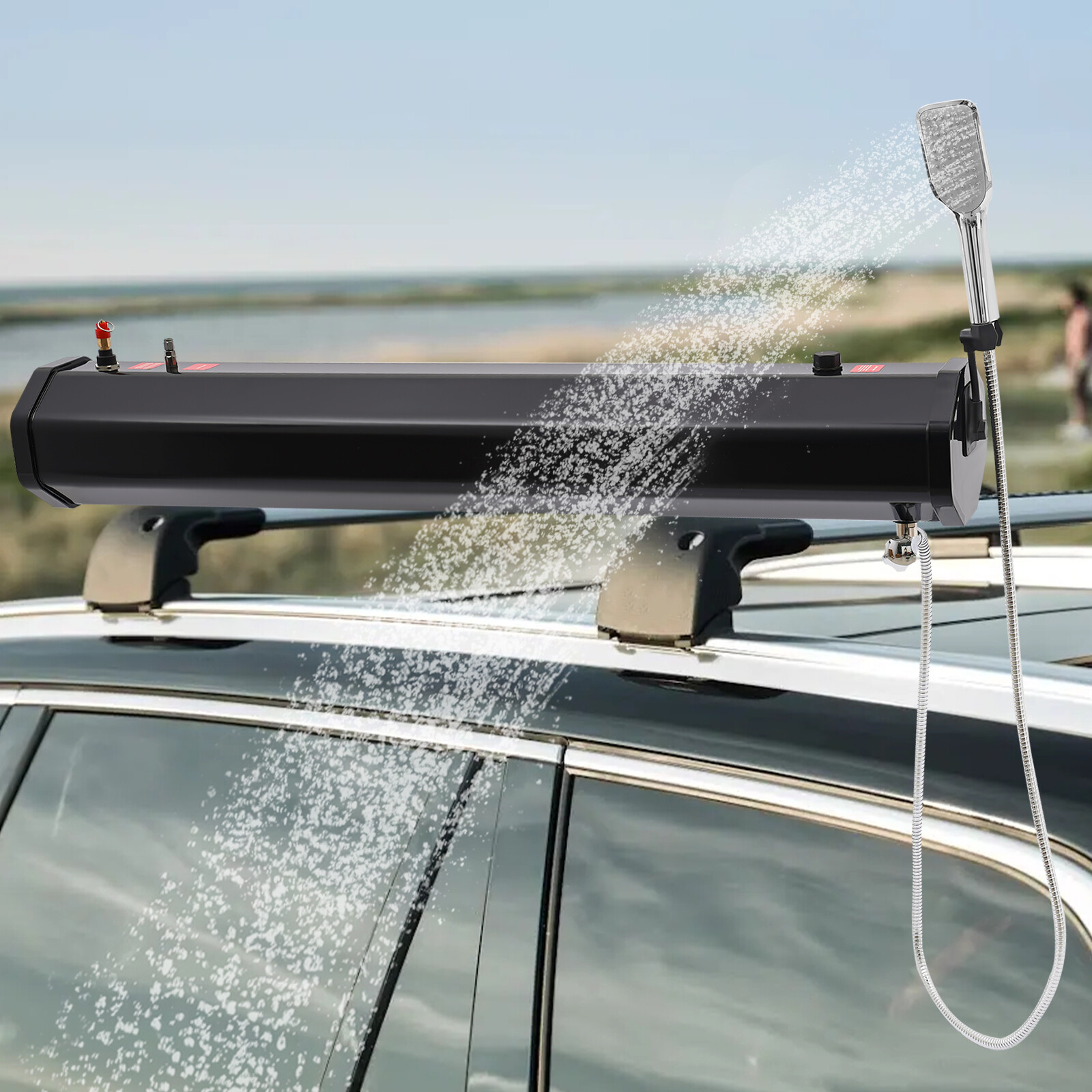 Black Pressurized 8Gallon Camping Shower Water Tank Storage For Off-Road Pick-up