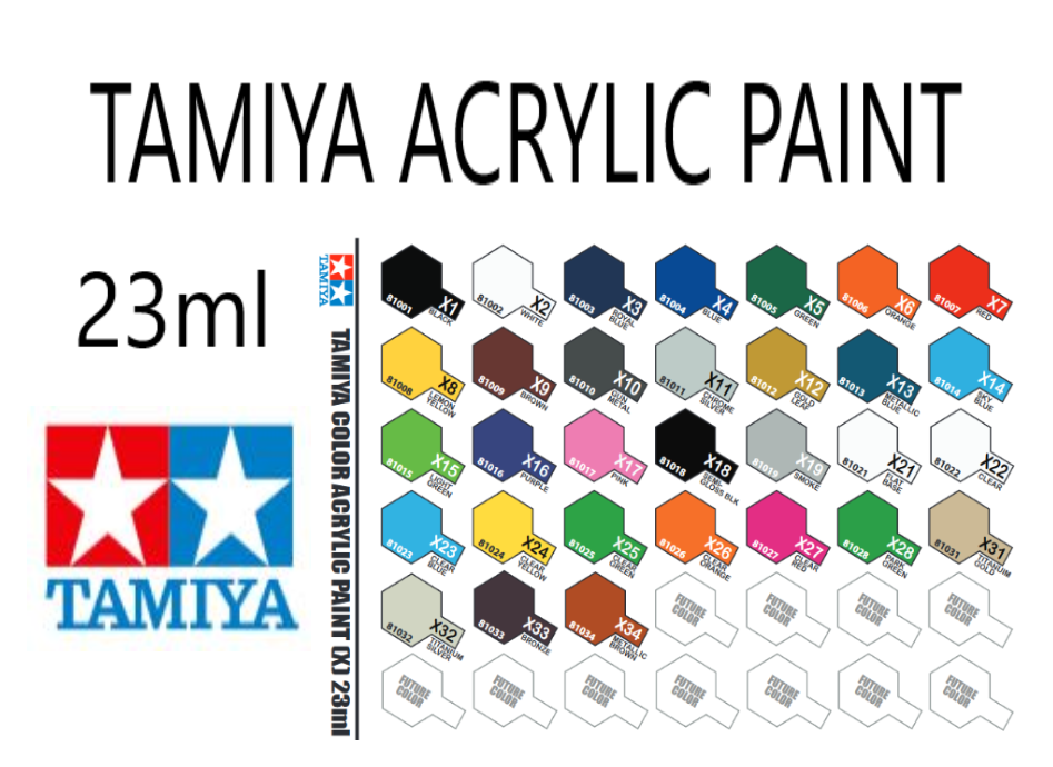 Tamiya Acrylic Paint (Large) 23ml Bottles X-1 to X-28 Colors/Gloss