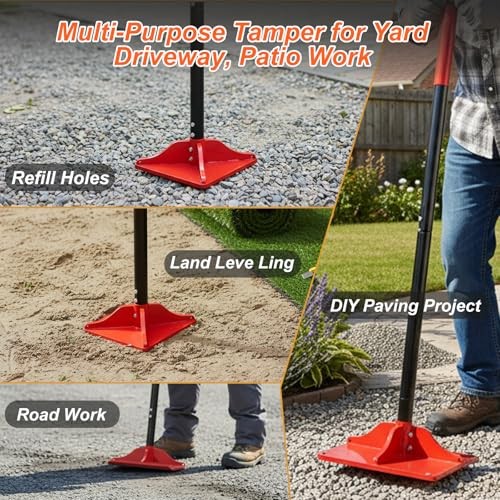 8" x 8" Steel Tamper Tool, 48" Long Handle Heavy Duty Hand Compactor for Soil,