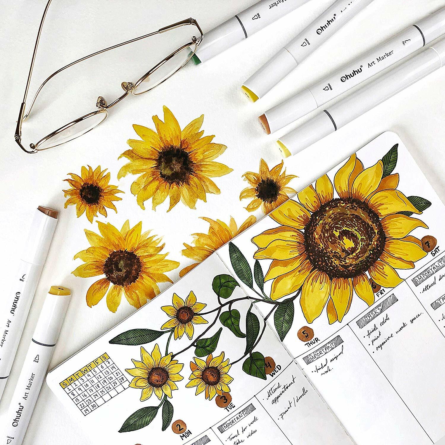 Ohuhu 100 Colors Dual Tip Art Markers, Permanent Marker Pens Highlighters