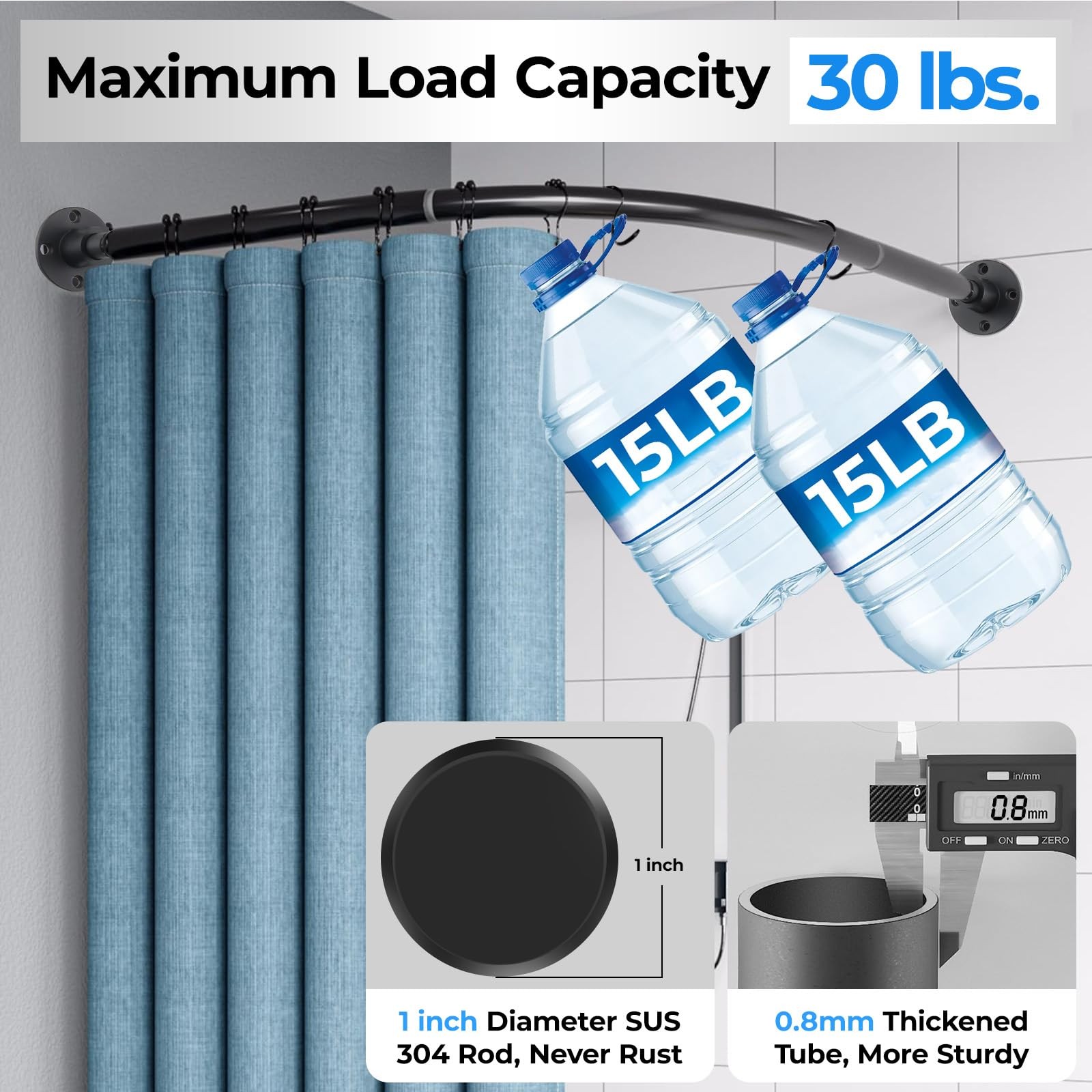 L Shaped Shower Curtain Rod, Adjustable Corner Shower Rod(23.6"-54.3"x23.6"-5...