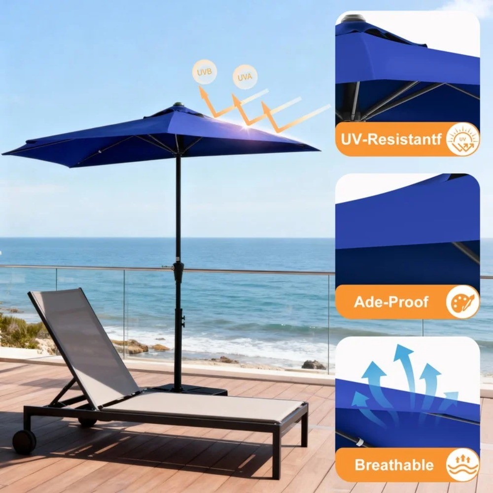 Half Umbrella Outdoor Patio，9 FT scalloped Patio Umbrella with Easy Crank