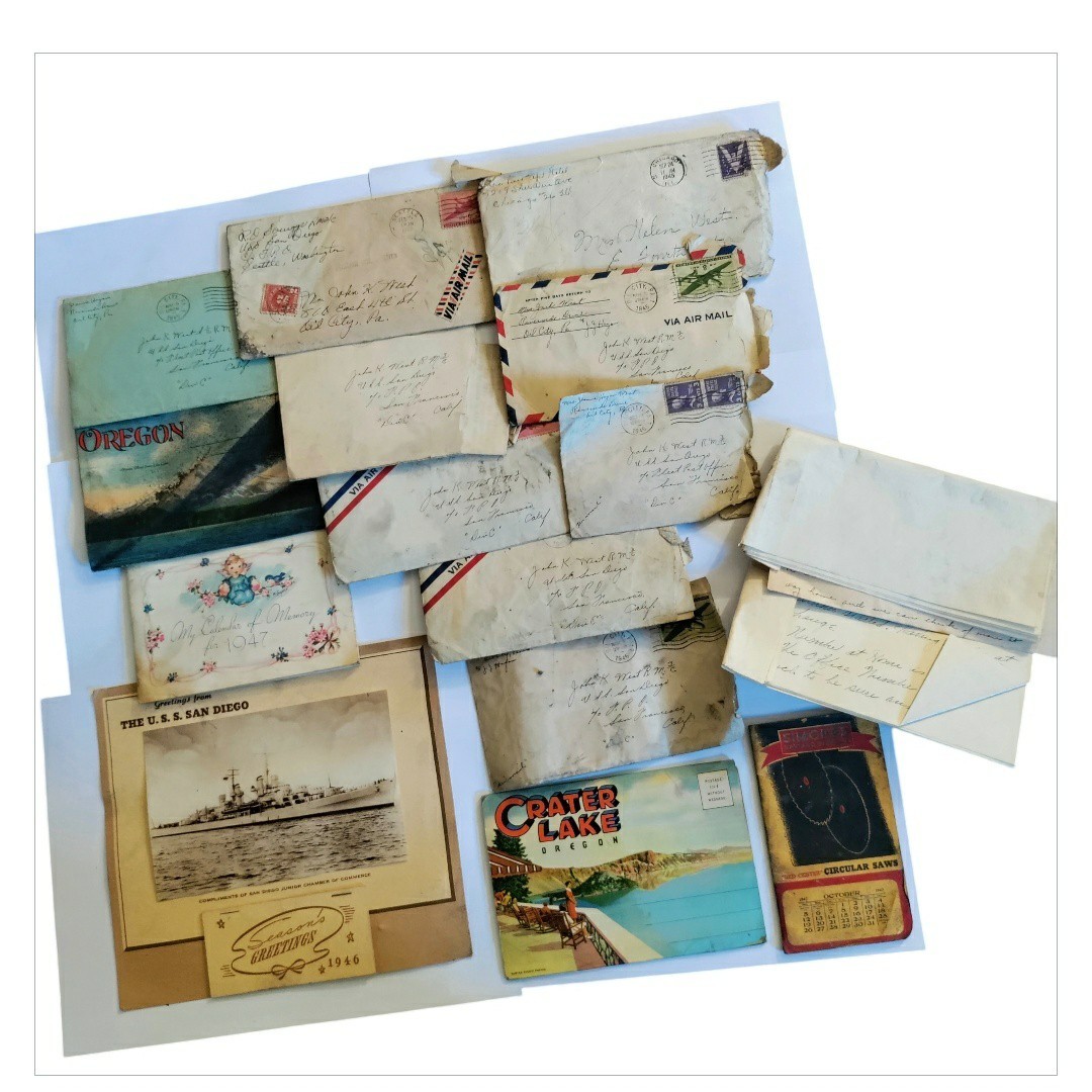 1940s Era Ephemera Lot Letters Postcards Photo Advertisement Dusty Condition