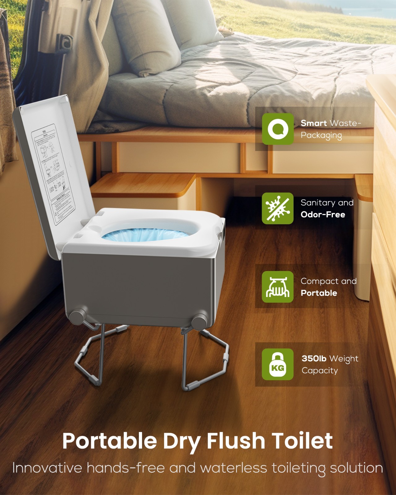 LE-310 Grey Dry Flush Toilet – Waterless, Odorless, Self-Contained Portable