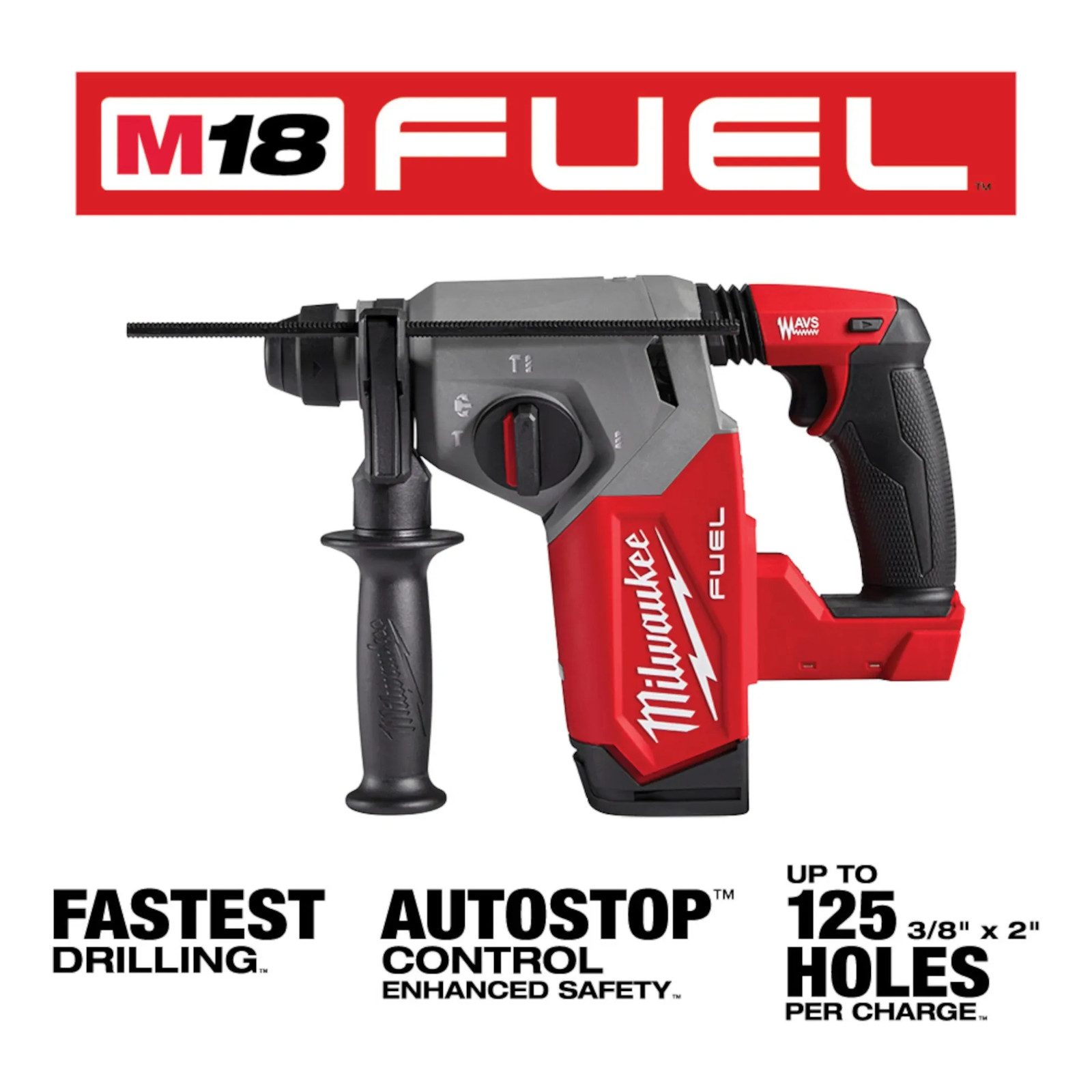 Milwaukee 2912-20 M18 18 Volt FUEL™ 1" SDS Plus Rotary Hammer, Bare
