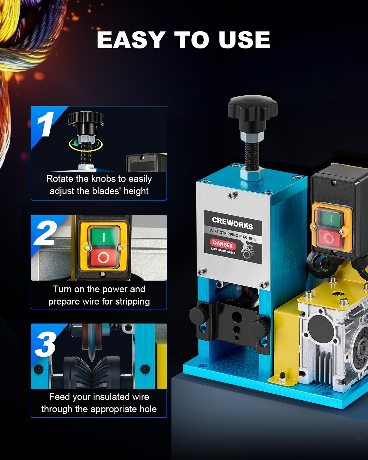 CREWORKS Electric Wire Stripping Machine max 1.18 in Automatic Copper Stripper