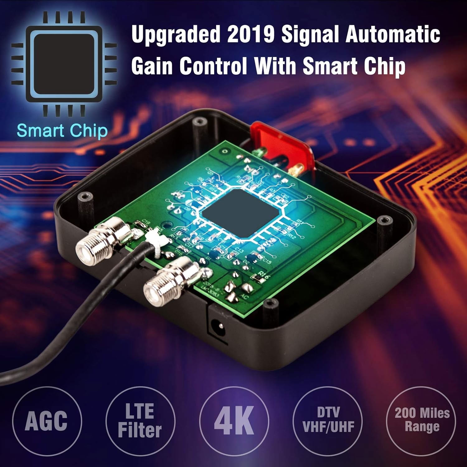 Outdoor HD TV Antenna Strongest Up to 200 Miles Long Range with Motorized 360 De