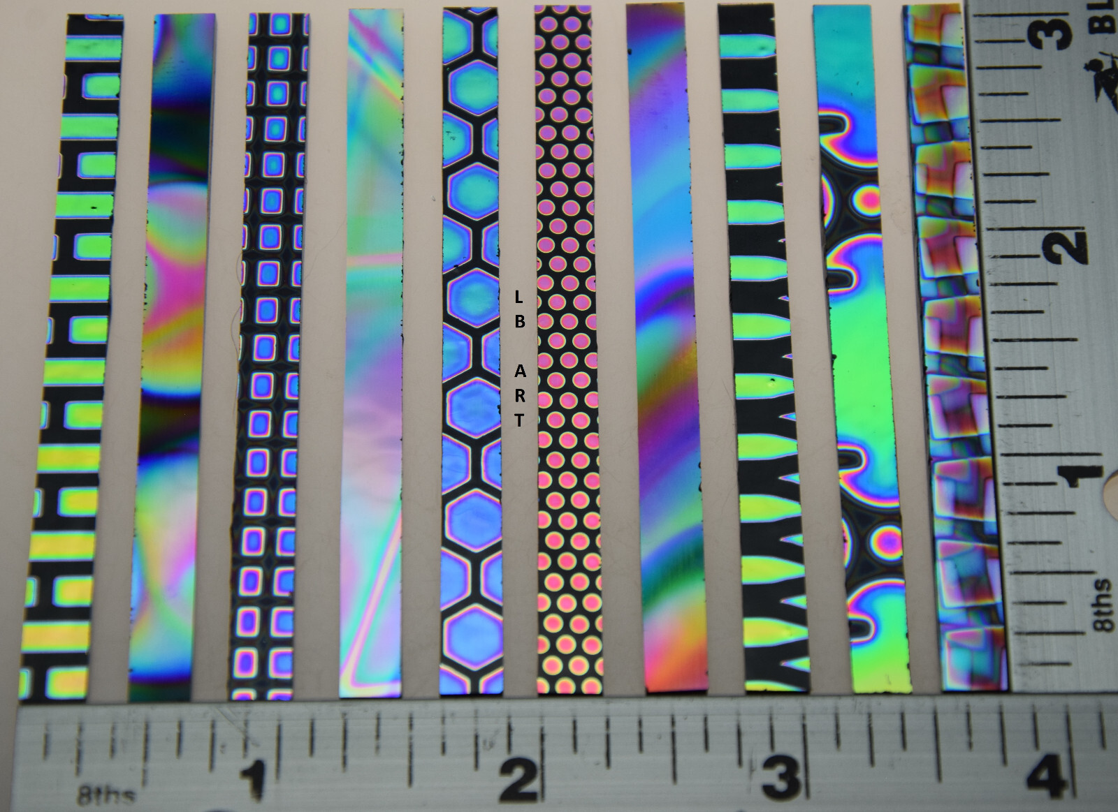 10-1/4" WIDE STIX BLACK COATINGS BY SANDBERG PATTERN THIN DICHROIC GLASS 90 COE