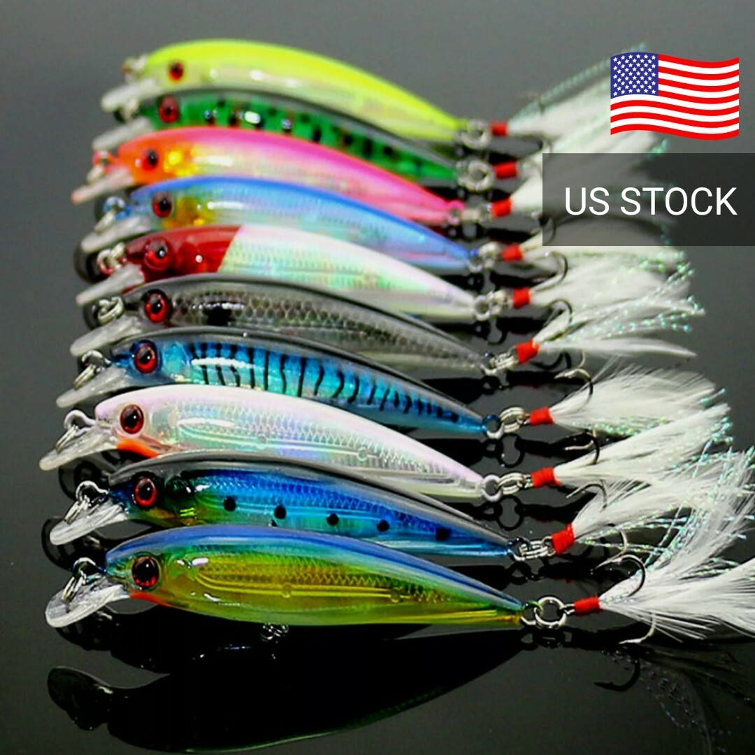 Largemouth bass fishing lures wobbler minnow 10-pack lot crankbait tackle bait