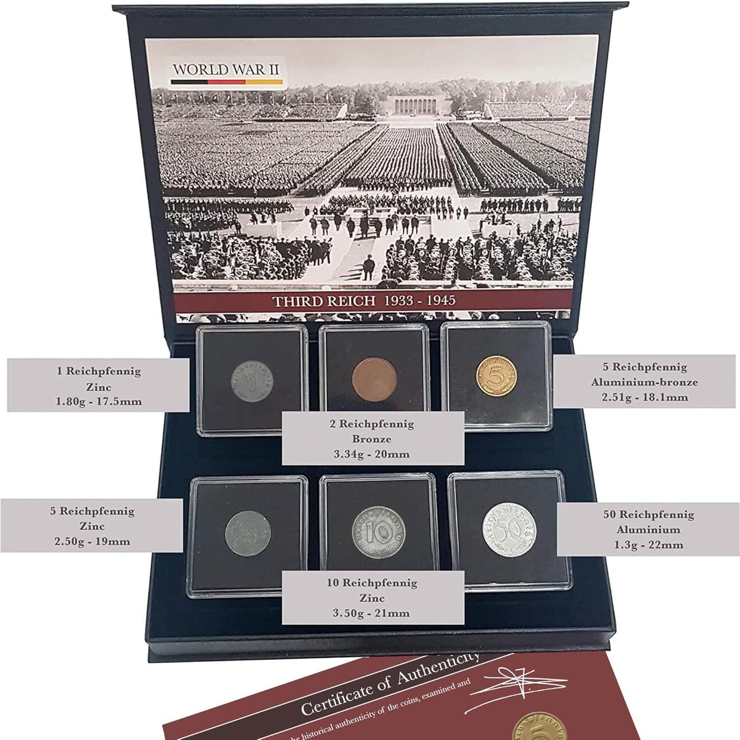 IMPACTO COLECCIONABLES - 6 WWII German Coins (1936-1945) | Third Reich COA Set