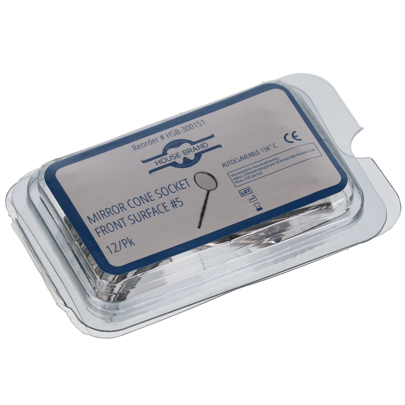 House Brand Dentistry 300151 Dental Mirrors Cone Socket Front Surface #5 12/Pk