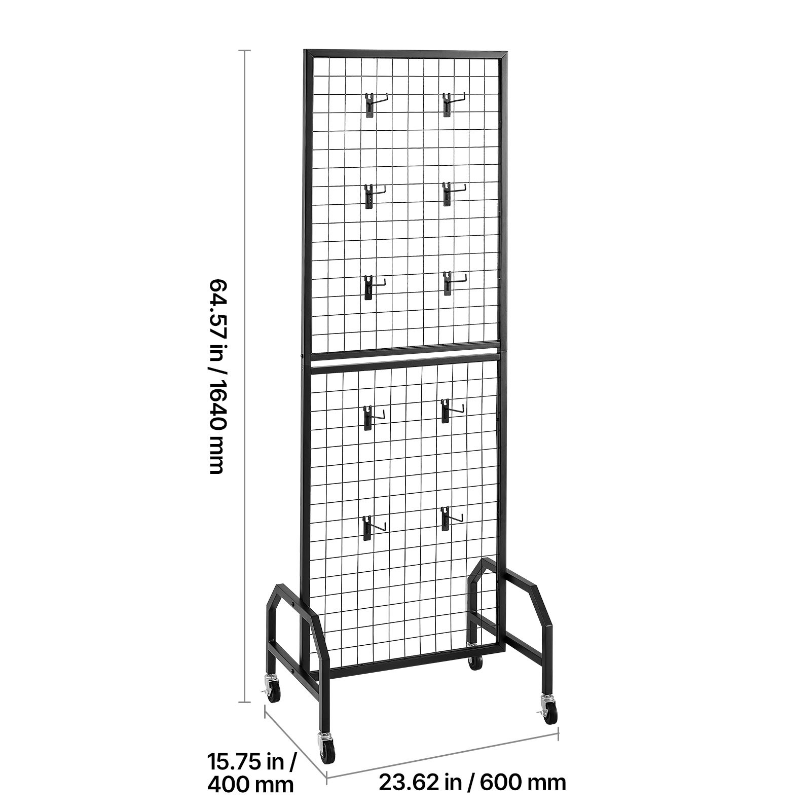 Uimoso Grid Wall Panel 1.9 x 5.4 ft Wire Display Rack with Wheels and 10 Hooks