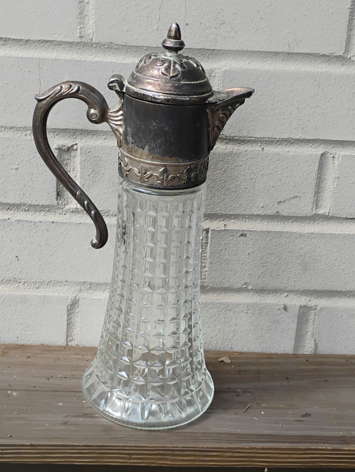 Antique Victorian Style Italian Crystal/Silverplate Decanter Claret Jug Pitcher