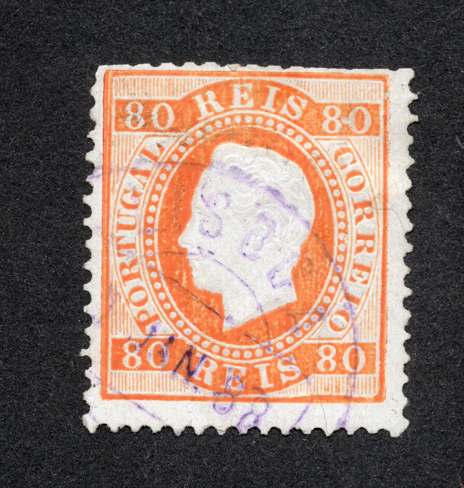 Portugal 1870-84 King Luiz 80 Reis orange Used VLH Scott Cat# 44