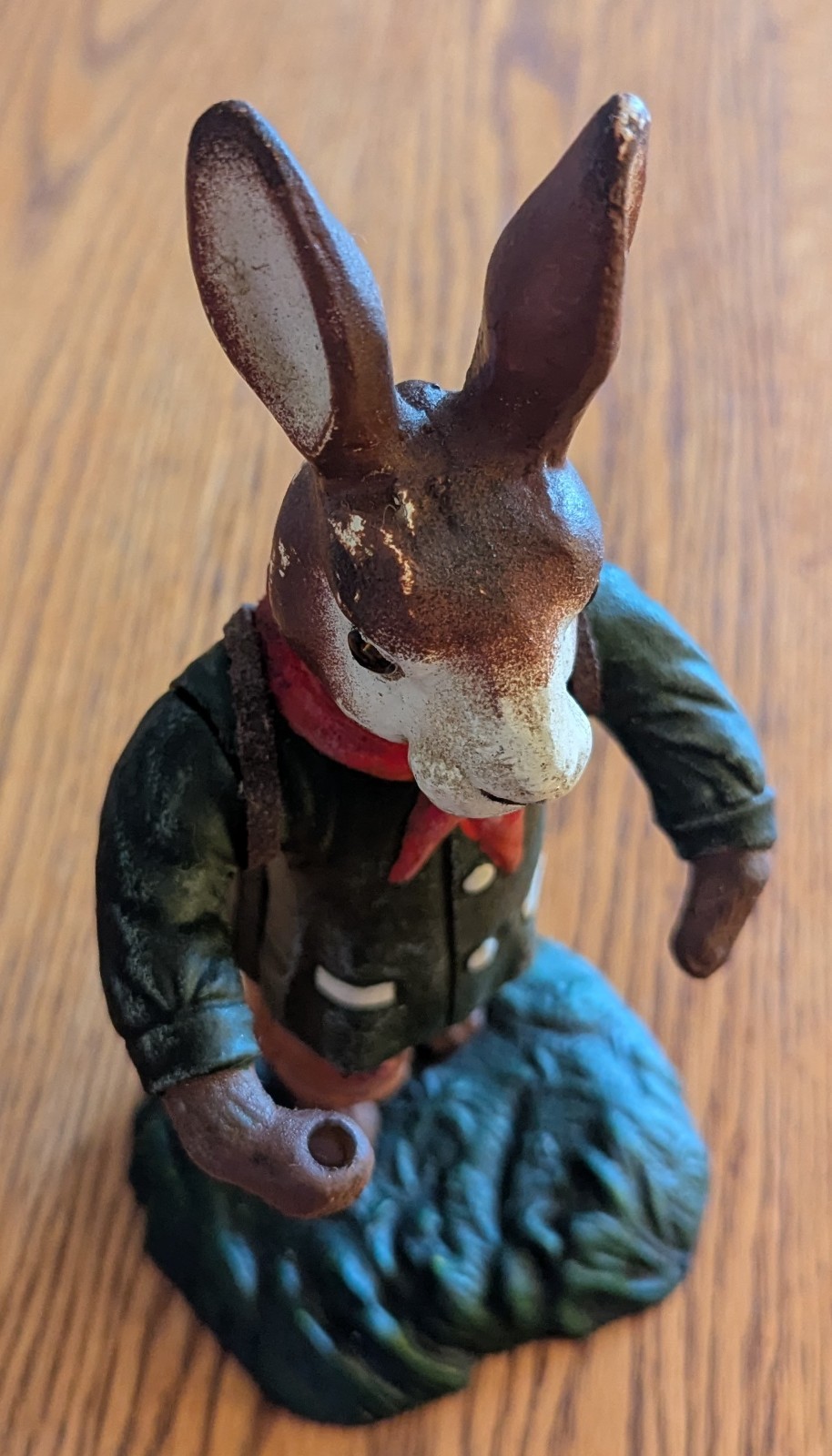 Vintage Cast Iron Door Stop Garden Figurine Rabbit Painted Bunny Easter 9"