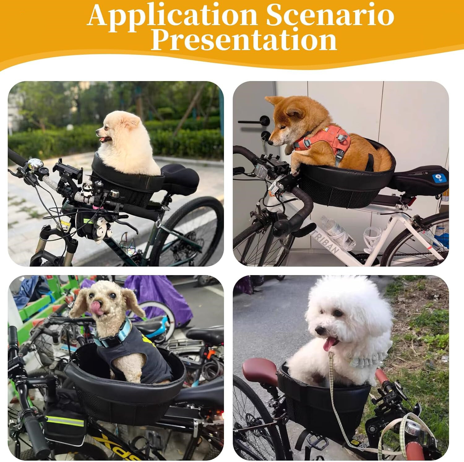 Dog Bike Basket Adjustable Safety Strap Pet Bike Basket Up to 15lbs Small Dogs