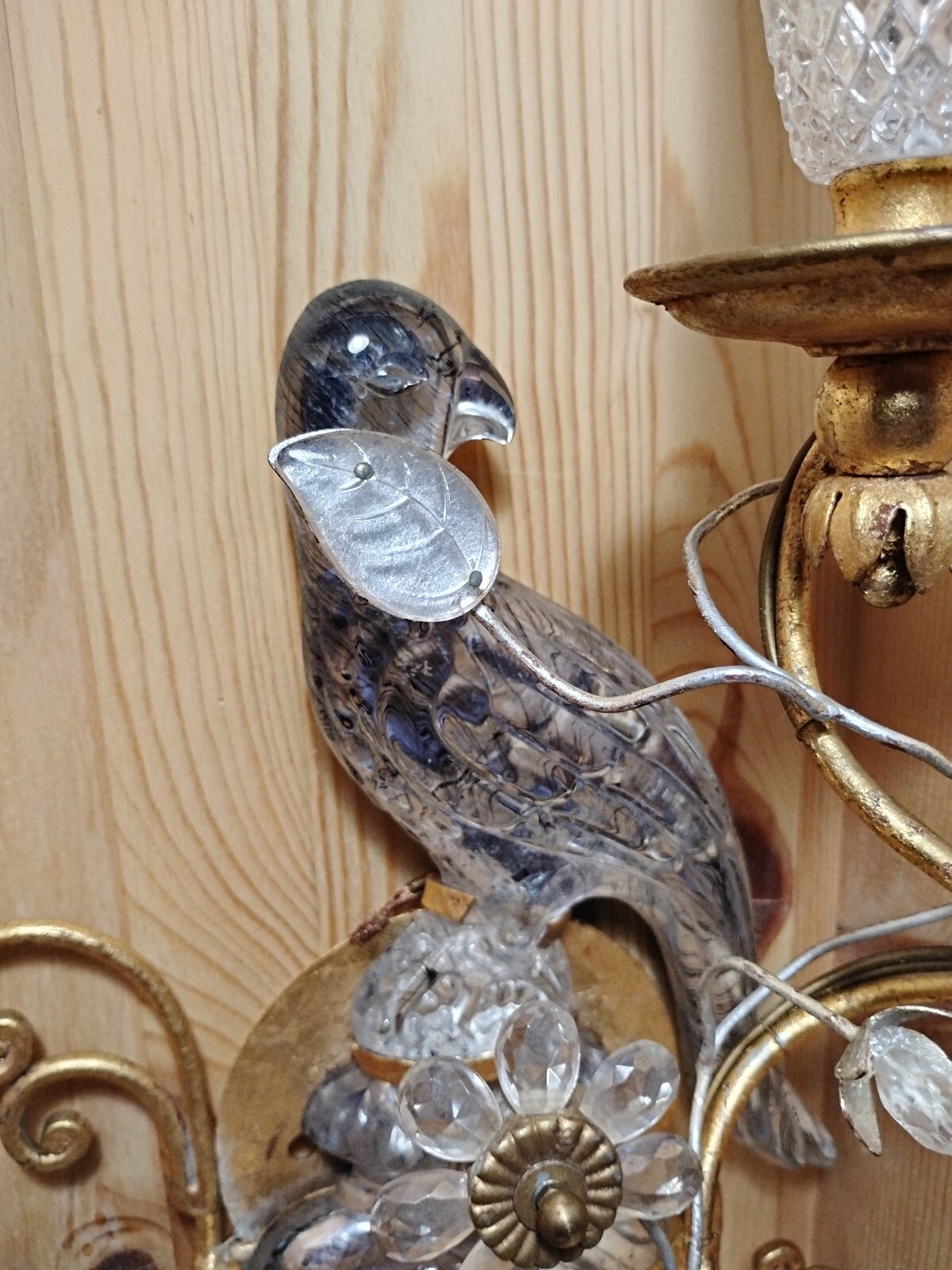 1 Antique Maison Bagues French Crystal Glass Parrot Bird Wall Sconce
