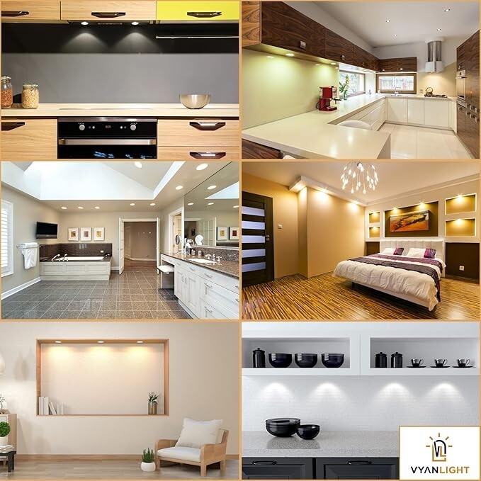 VYANLIGHT LED Puck Lights 16 Colors w/ Remote - Rechargeable Under Cabinet