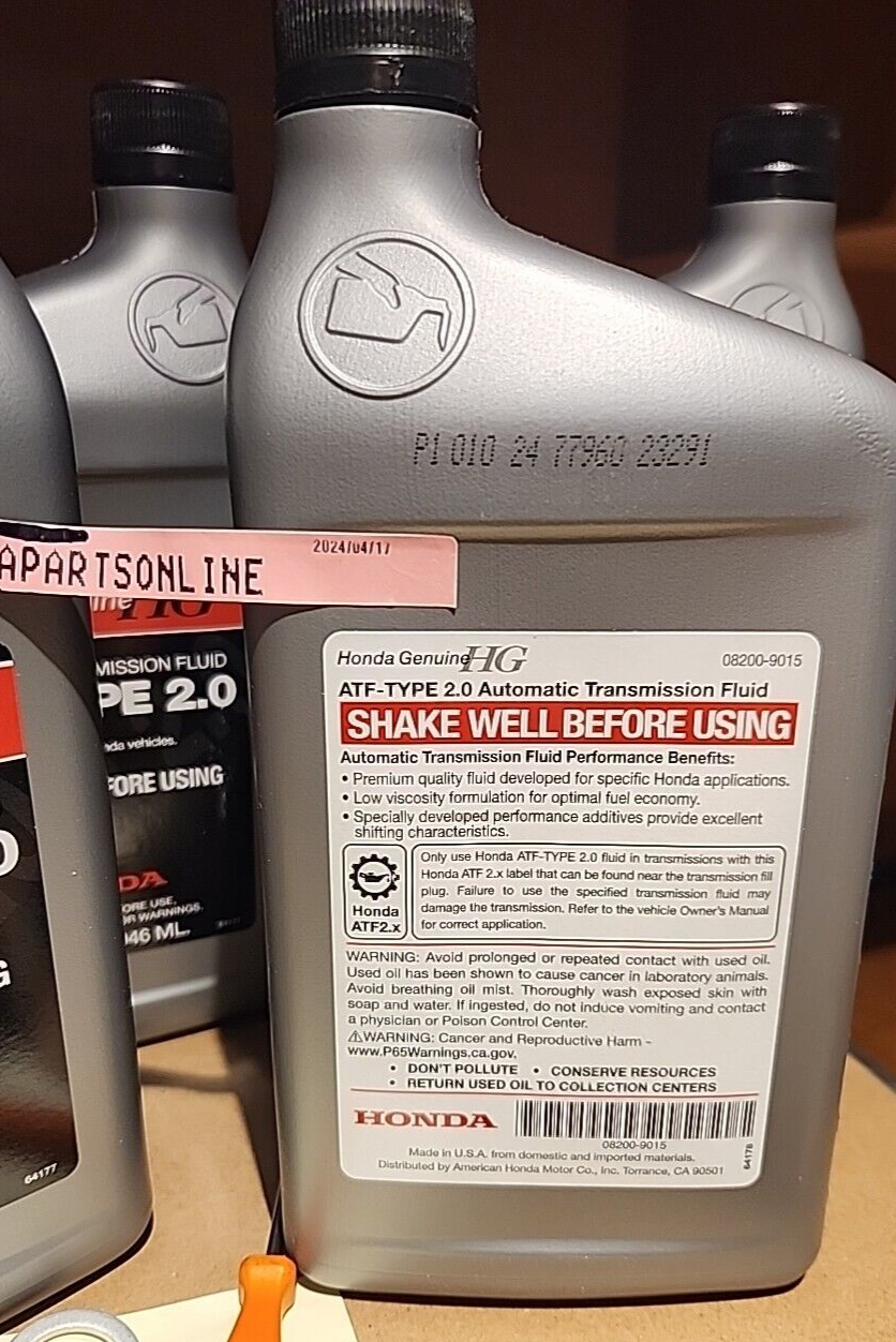 5 QTS Honda OEM ATF Type 2.0 W/Washer Automatic Transmission Fluid NEW SEALED