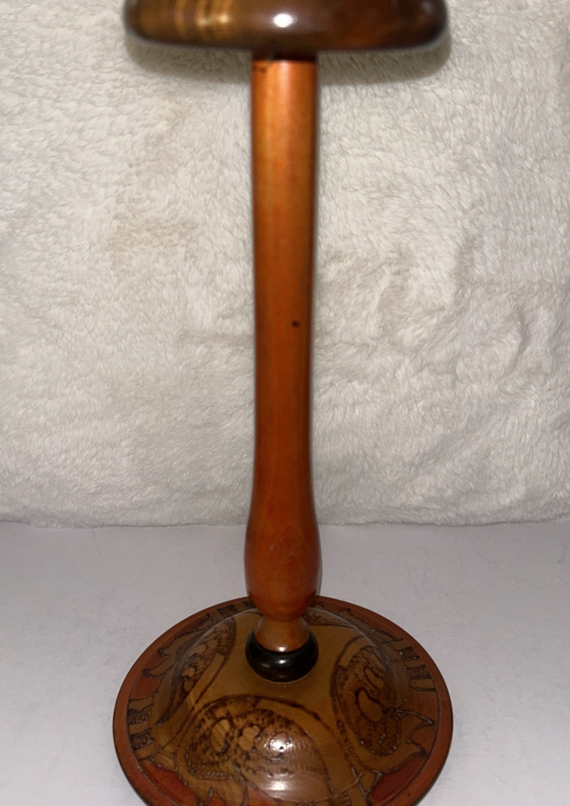 Vintage 9.5” Hat Wig Wood Stand Hand Carved Painted Austria