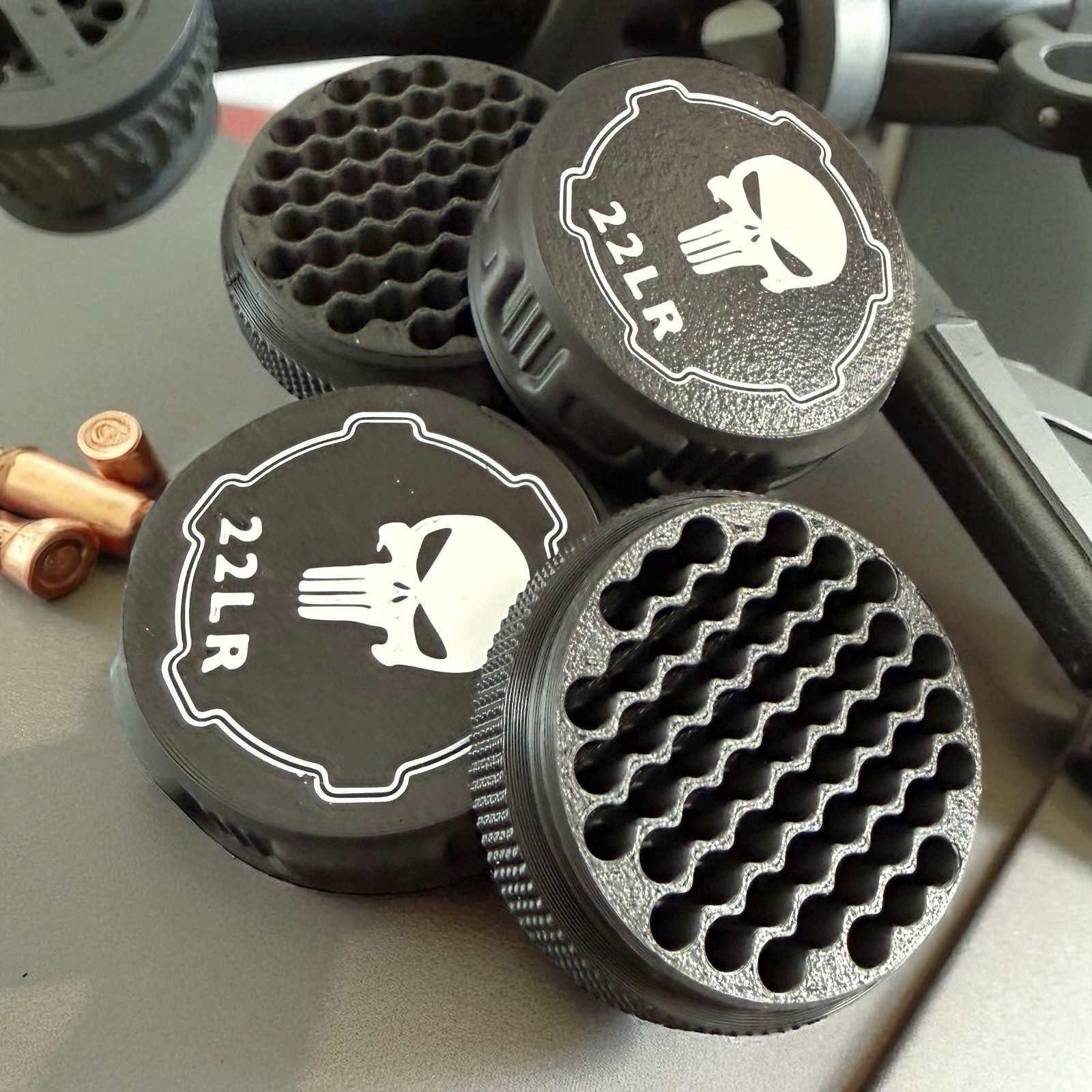 2 Pack 22 LR Mini Ammo Box Storage Case Holds 110 Rounds Screw On Lid Punisher