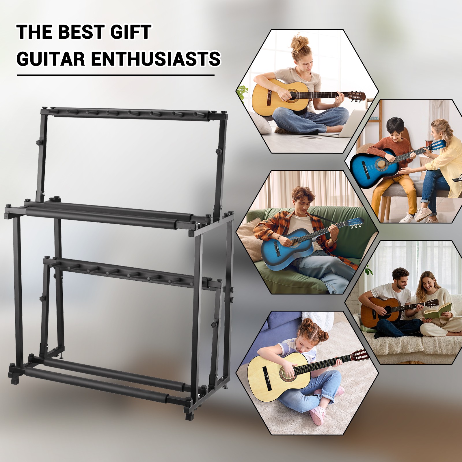 2 Tier Multi Guitar Stand 14 Holder Height Adjustable Guitars Display Rack